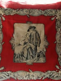 アンティークフランス トワルドジュイクロス 農村のカップル 繕う女性