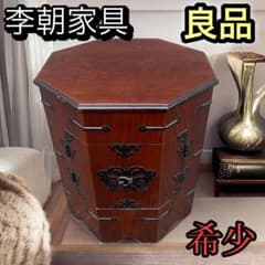 韓国李朝家具アンティーク八角形ボックス 木製に金属の装飾関貫つき