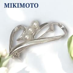 極美品】MIKIMOTO パールブローチ あこや真珠 シルバー 刻印 ハート型