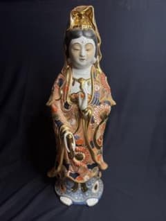 九谷焼観音菩薩像観音様九谷菊仙アンティーク優しいお顔約40㎝超え