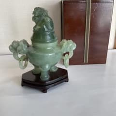 中国碧玉環付獅子頭香炉