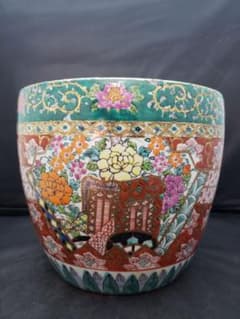 伊万里焼 安藤広重 東海道五拾三次窓絵 十錦手 火鉢 /骨董/時代物