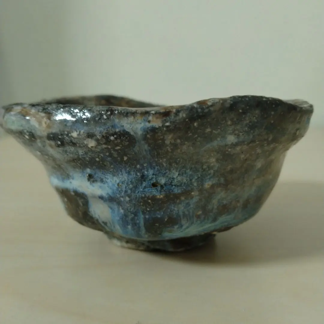 最上作☆新学【師＆父：新歓嗣】☆伊賀鎬茶碗☆ビードロ☆共箱・共布