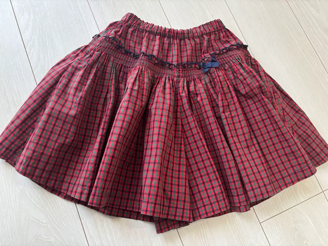 最終価格【美品】ファミリア キュロット 青系チェック 綿100% 起毛 130