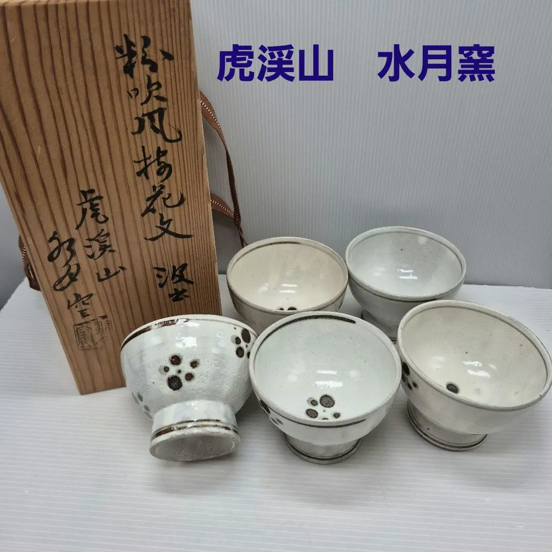 荒川武夫 虎溪山 水月窯 『鶴の絵』 汲出 抹茶茶碗 5客