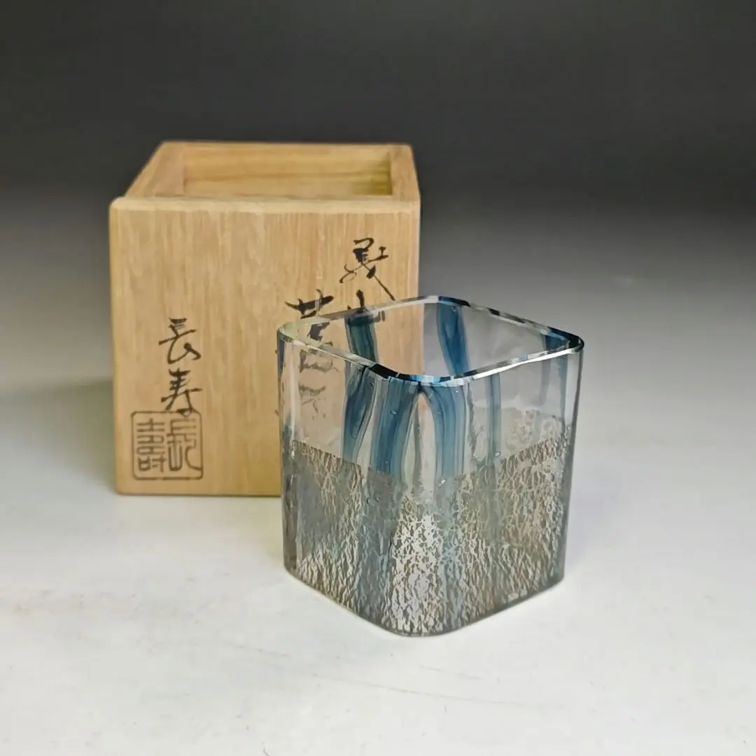 イ940 菓子鉢『水崎長寿』『義山硝子ガラス 雪舟金箔 菓子鉢 共箱』