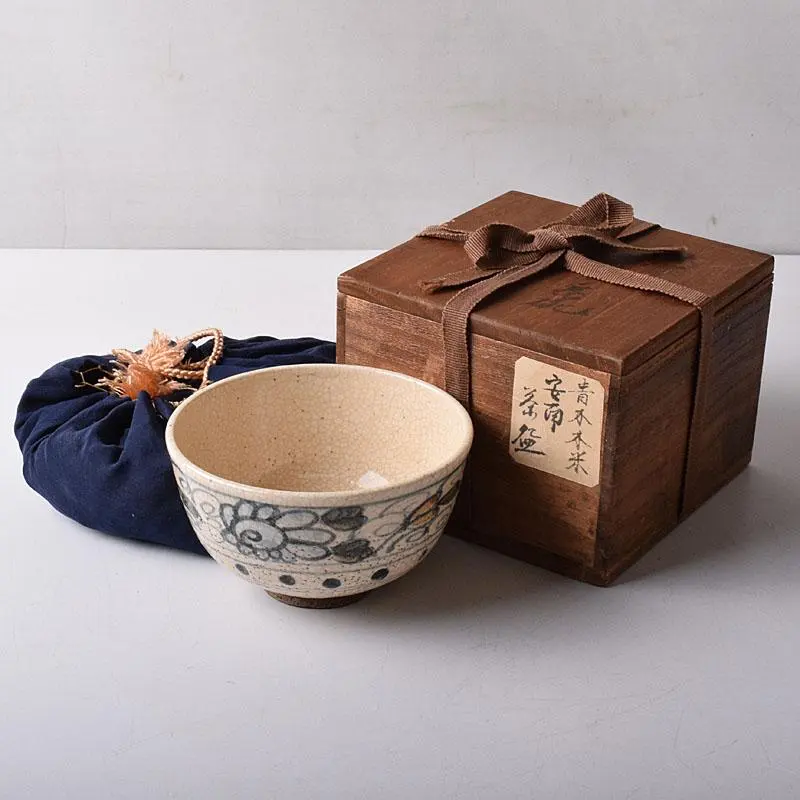 江戸時代京焼粟田口焼名工【青木木米】造赤絵赤玉割高台茶碗伝世の品