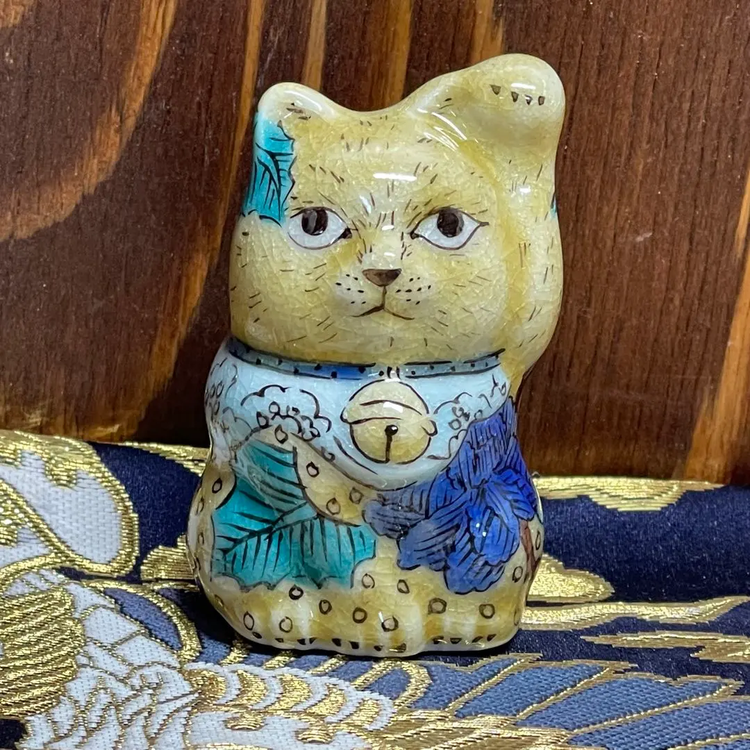 願いが叶う】【風神雷神①】【九谷焼】風神招き猫 黒盛り 九谷焼