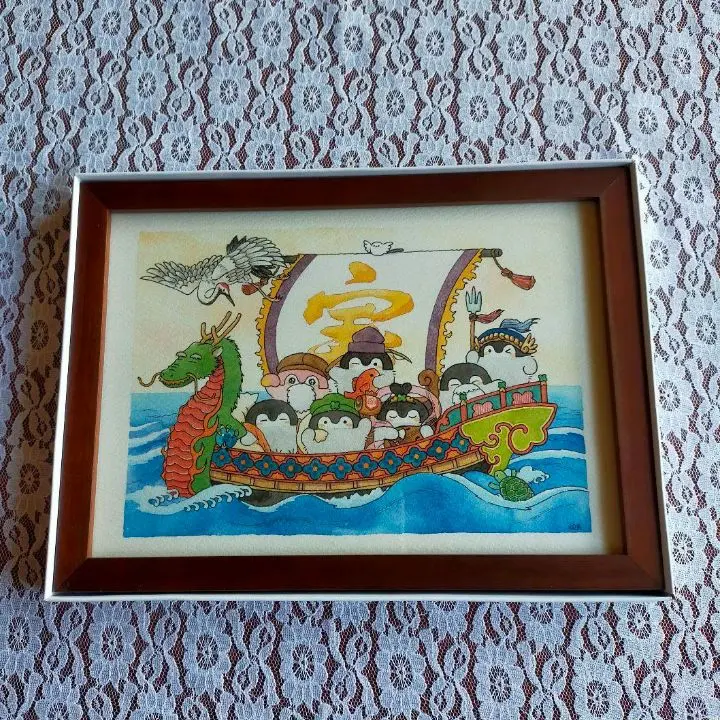 七福神 額縁入り 大型パズル 完成品 縁起物 宝瑞 宝船 金箔和紙 廃盤品