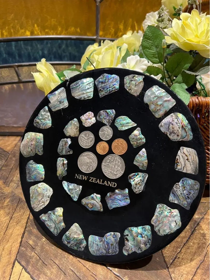 螺鈿ラデン茶托【新品】6枚組 韓国螺鈿茶托(蝶の舞い)4枚セット