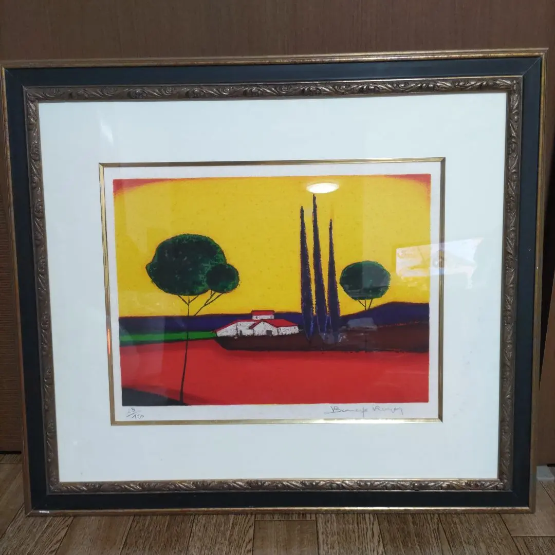 真作 ロジェ・ボナフェ RogerBonafe ひつじ雲 油絵 額縁付