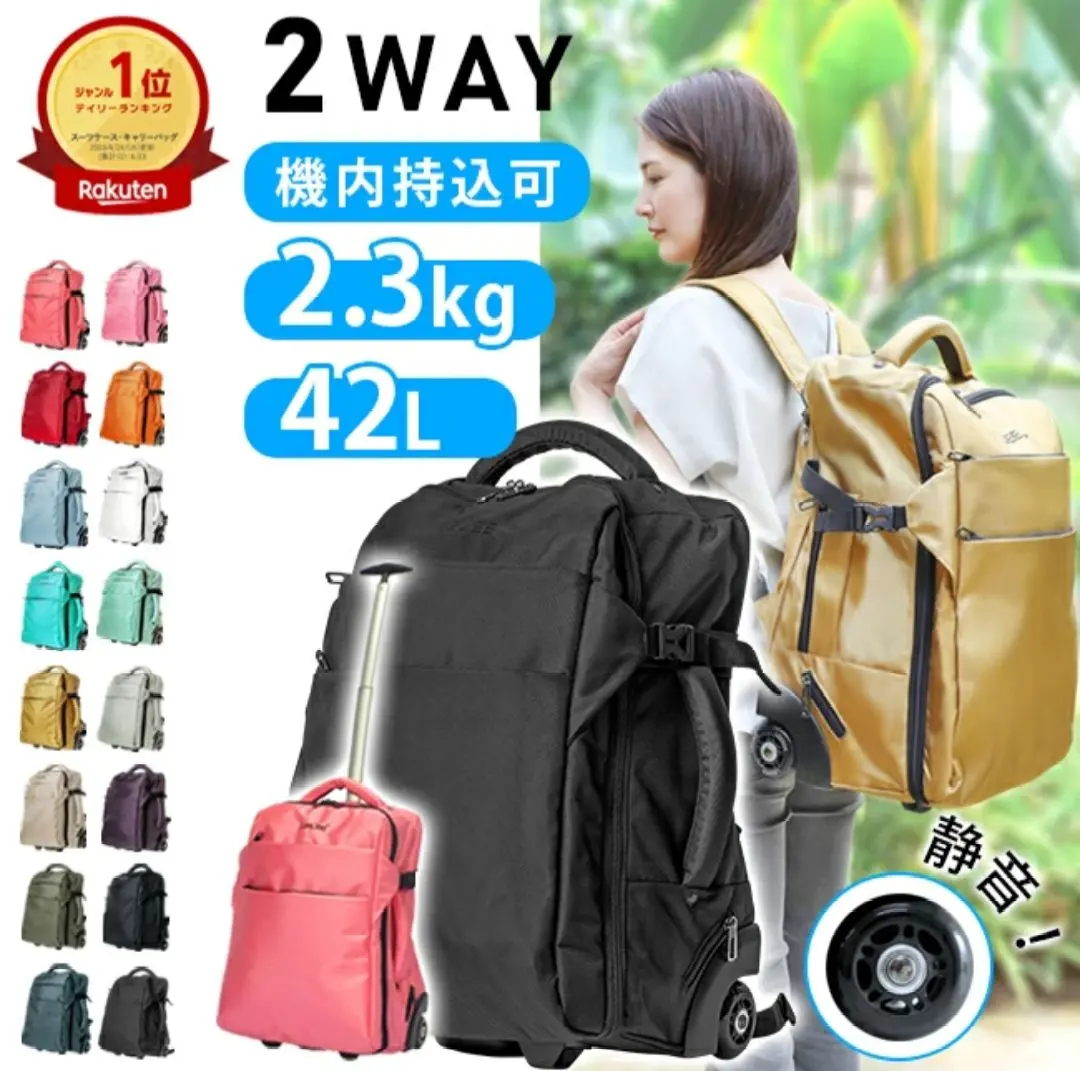 LeeDee 2way静音キャリーバッグ グレー 機内持込みサイズ キャスター付