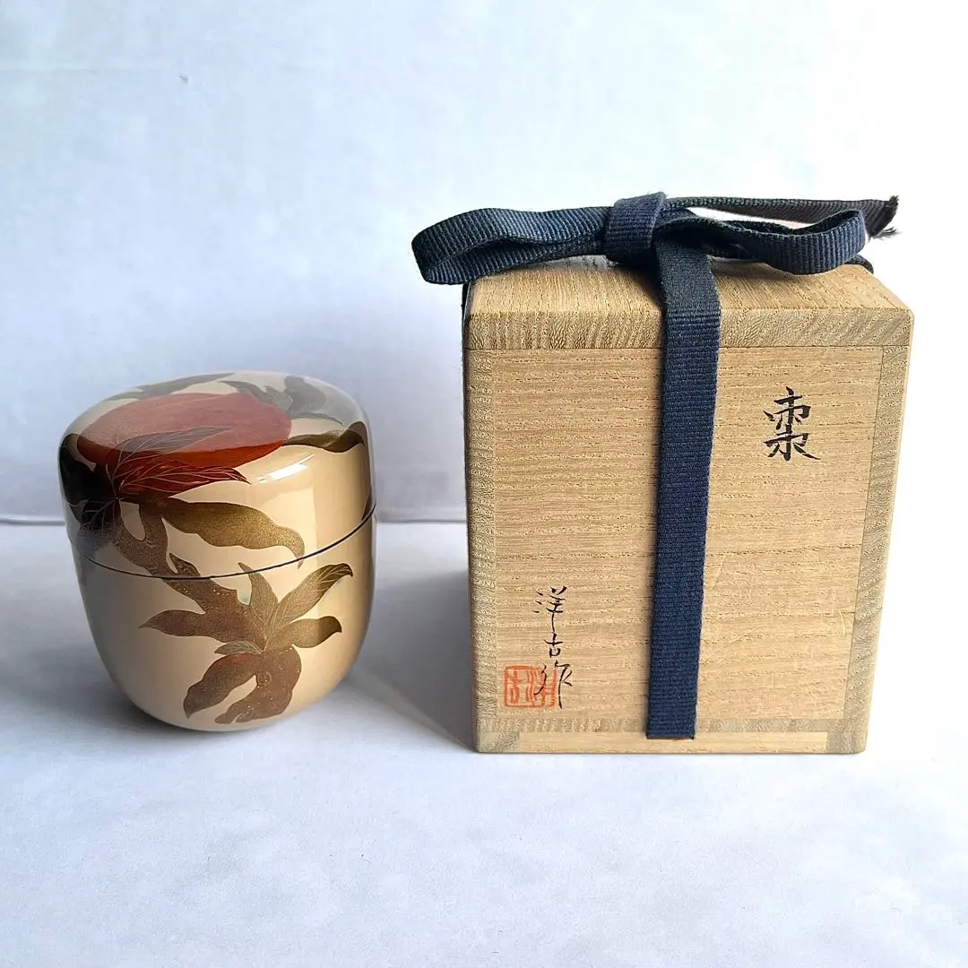 極美品】○棗○森田洋古○白漆○仙桃蒔絵○金蒔絵○茶道具○桃