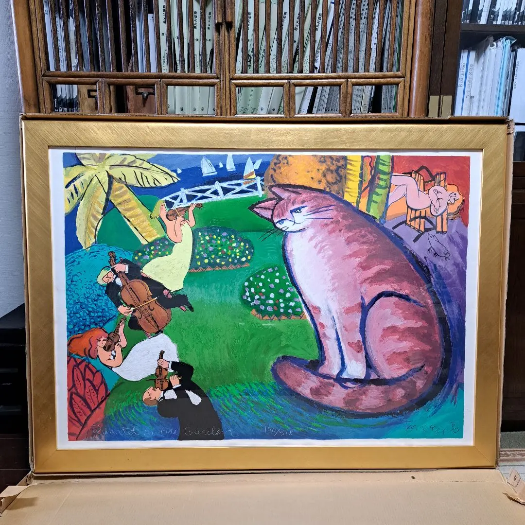 マイケルルー「VIOLINIST AND MODEL」 版画バイオリン猫