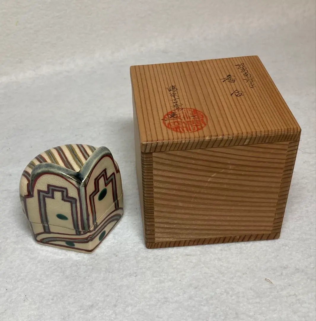 B319h 「絵安南冠○ 香合」清閑寺窯造共箱杉田祥平京都香道具茶道具