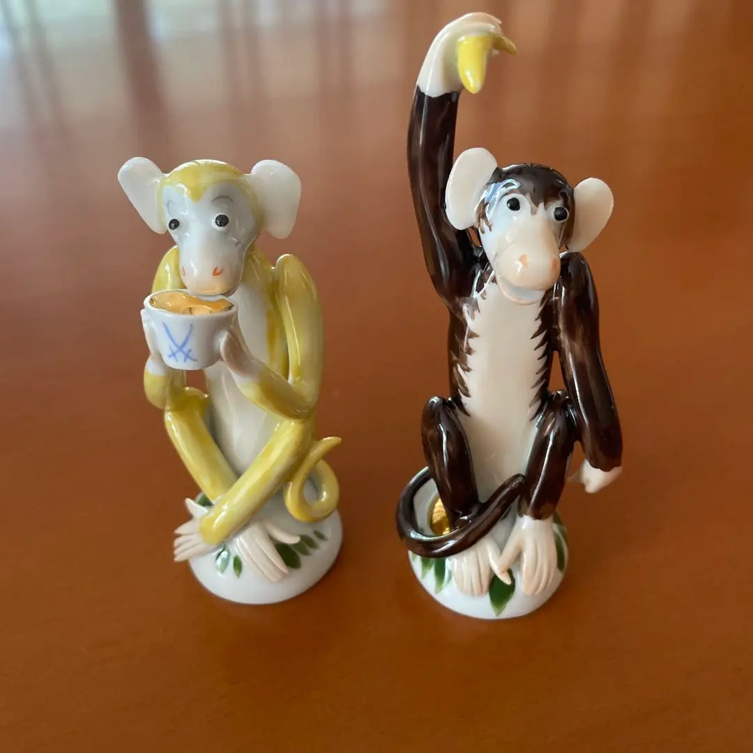 アンティークドイツ楽隊フィギュリン ホルンを吹く正装のモンキー 猿の