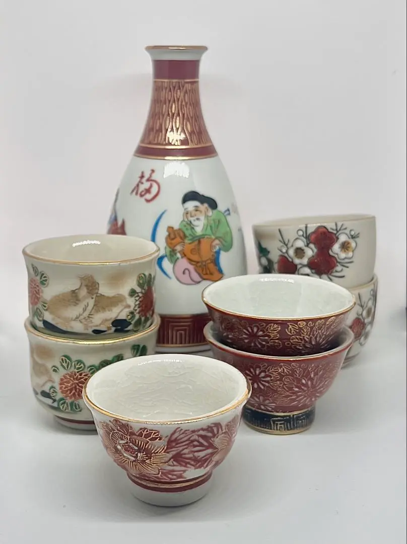 エビス】徳利 九谷焼 福印 金彩赤絵唐草文景色図 金襴手 赤絵 御銚子 瓢形