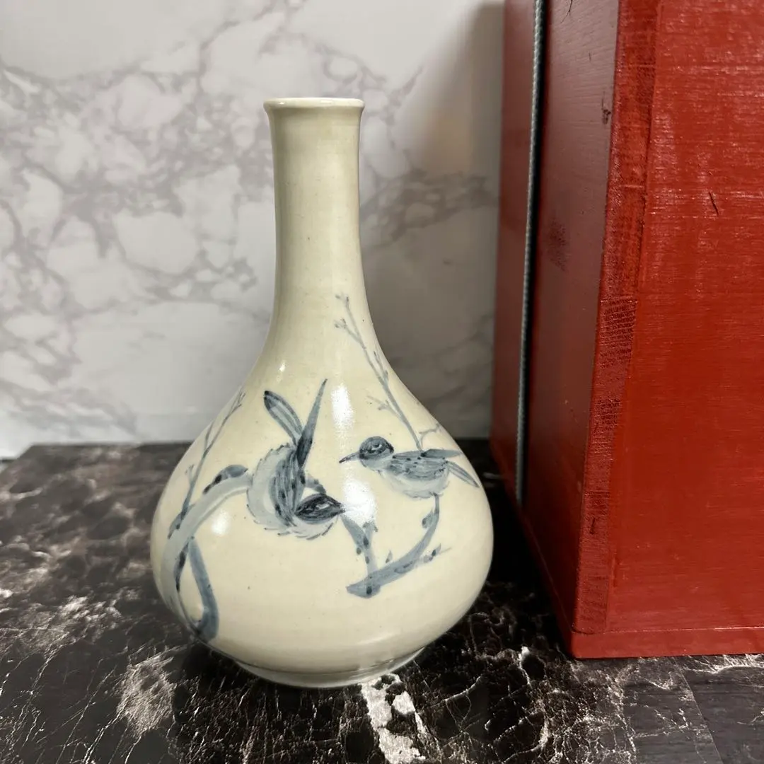 李朝染め付け牡丹文様小丸壺/分院窯