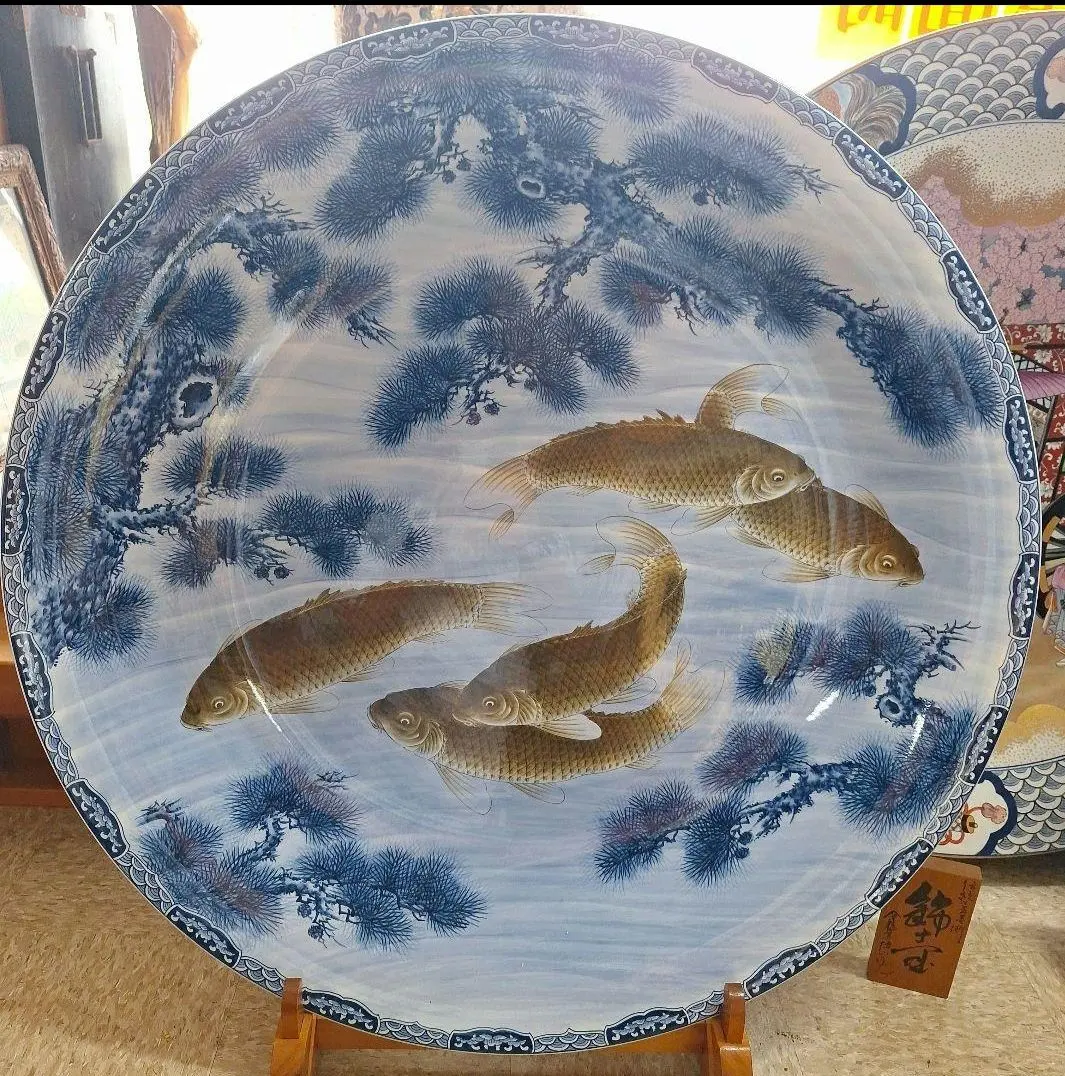 GMGH69○有田焼 神右衛門 最高級 大皿 飾皿 伝統工芸品 山水絵 大作