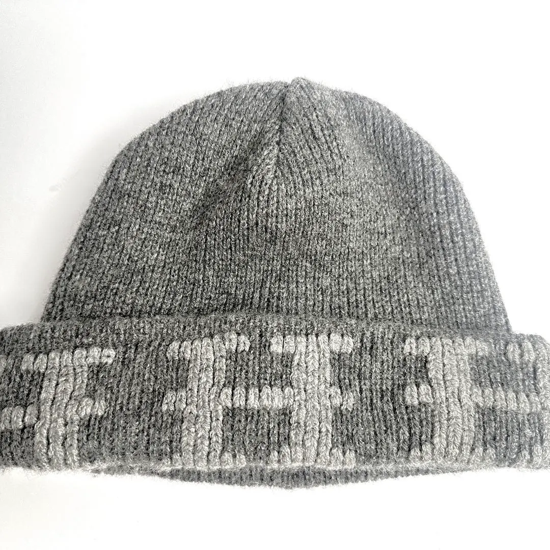 HERMES グレー ケーブル編みニット帽