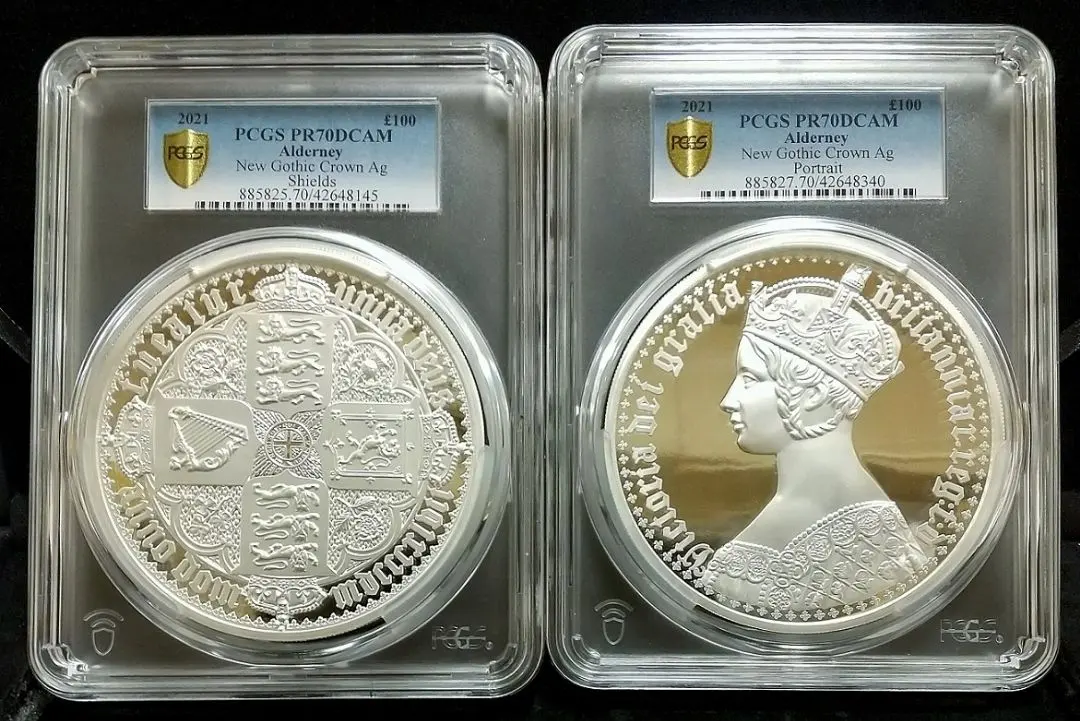 2オンスピエフォー2021年ゴチッククラウンPF70UCオルダニー銀貨NGC5£