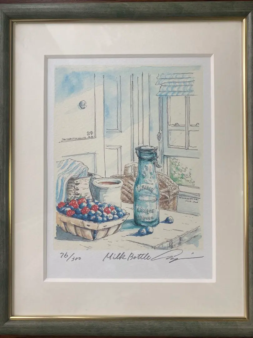 内田新哉 リトグラフ レイクサイド サイン有り 白と金の額縁 内田新哉