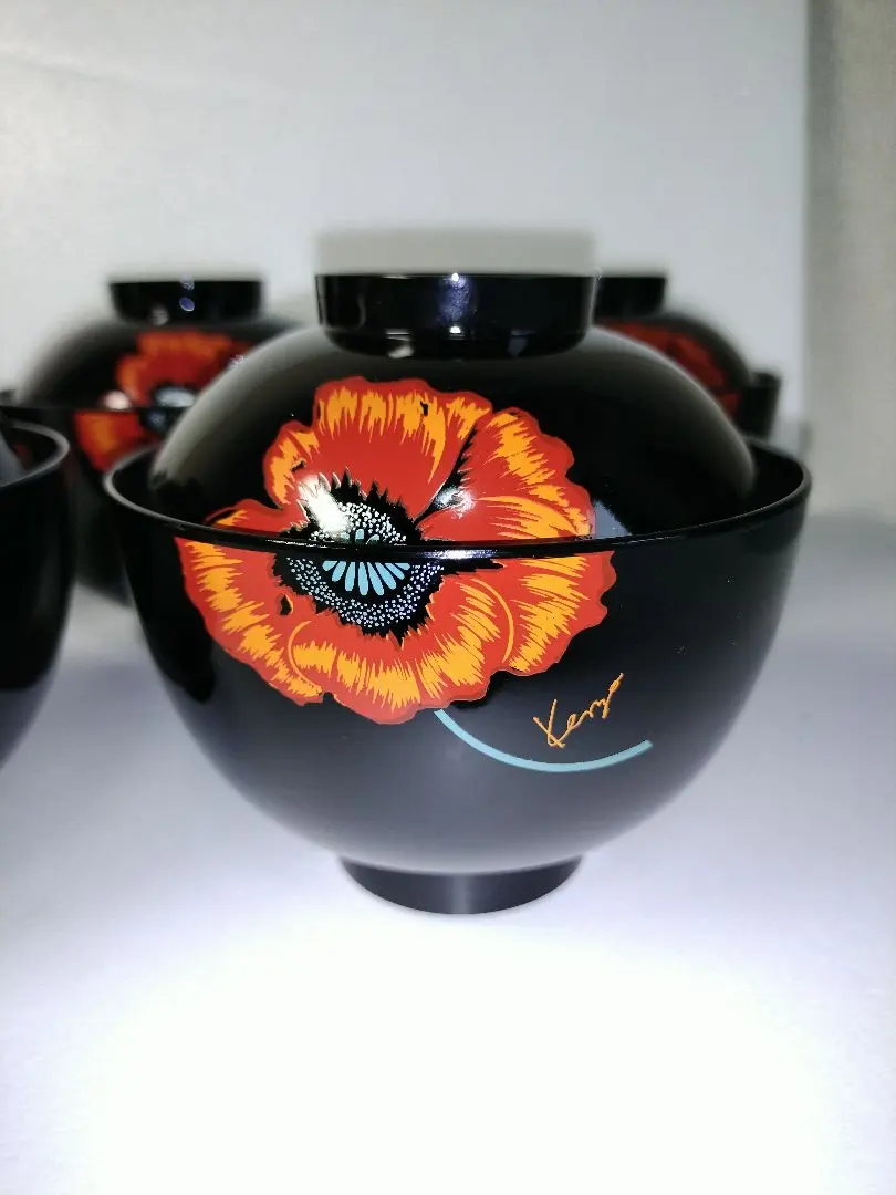 KENZO ケンゾー漆器 ローズ柄 ふた付きお椀 5セット 箱入り 未使用