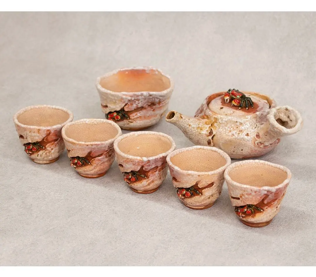 二六焼白釉茶器三つ揃煎茶器霊芝摘宝瓶急須茶碗楽山焼水月焼