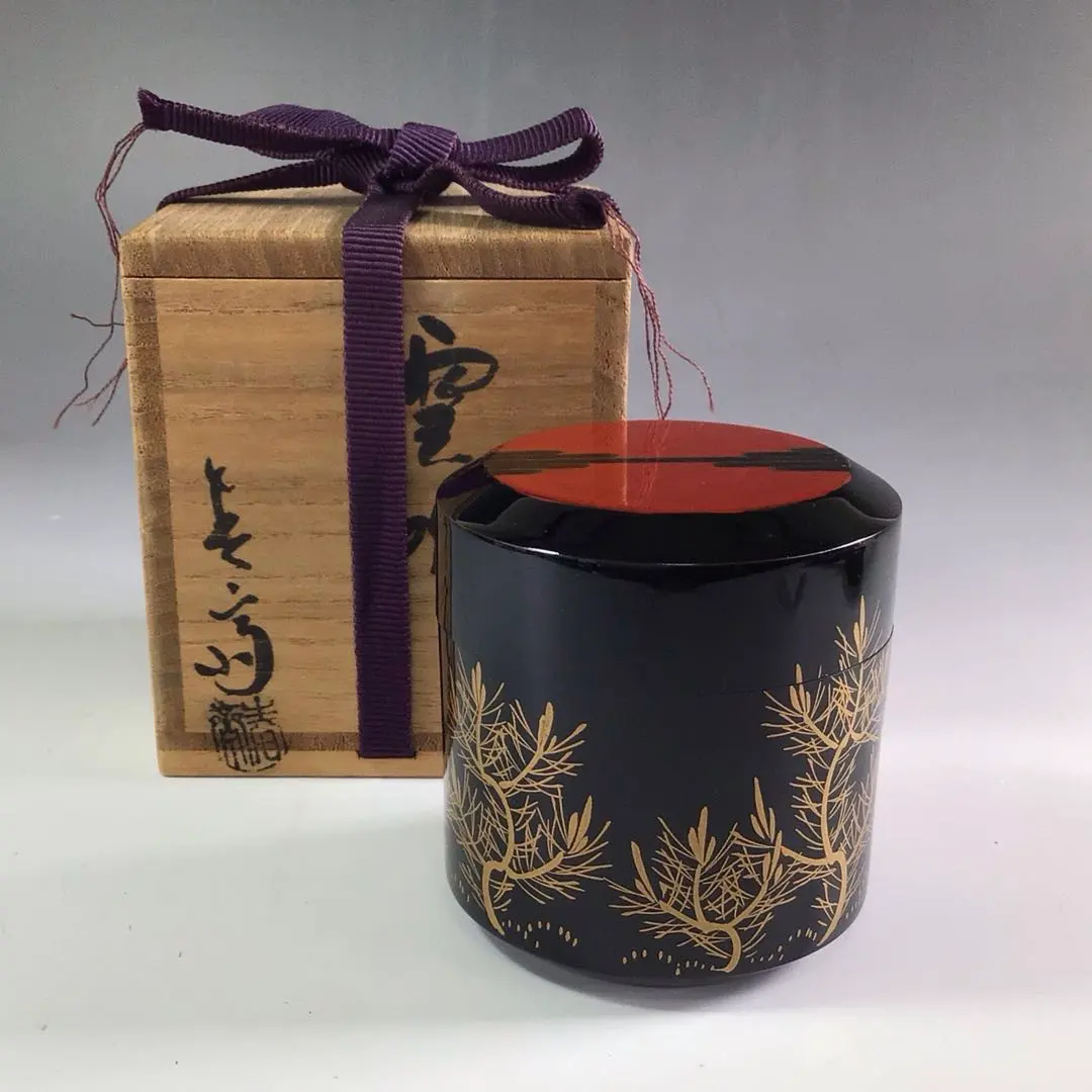 茶道具前端春斎造春草蒔絵内銀溜黒棗建仁寺竹田益州極め箱DR8701
