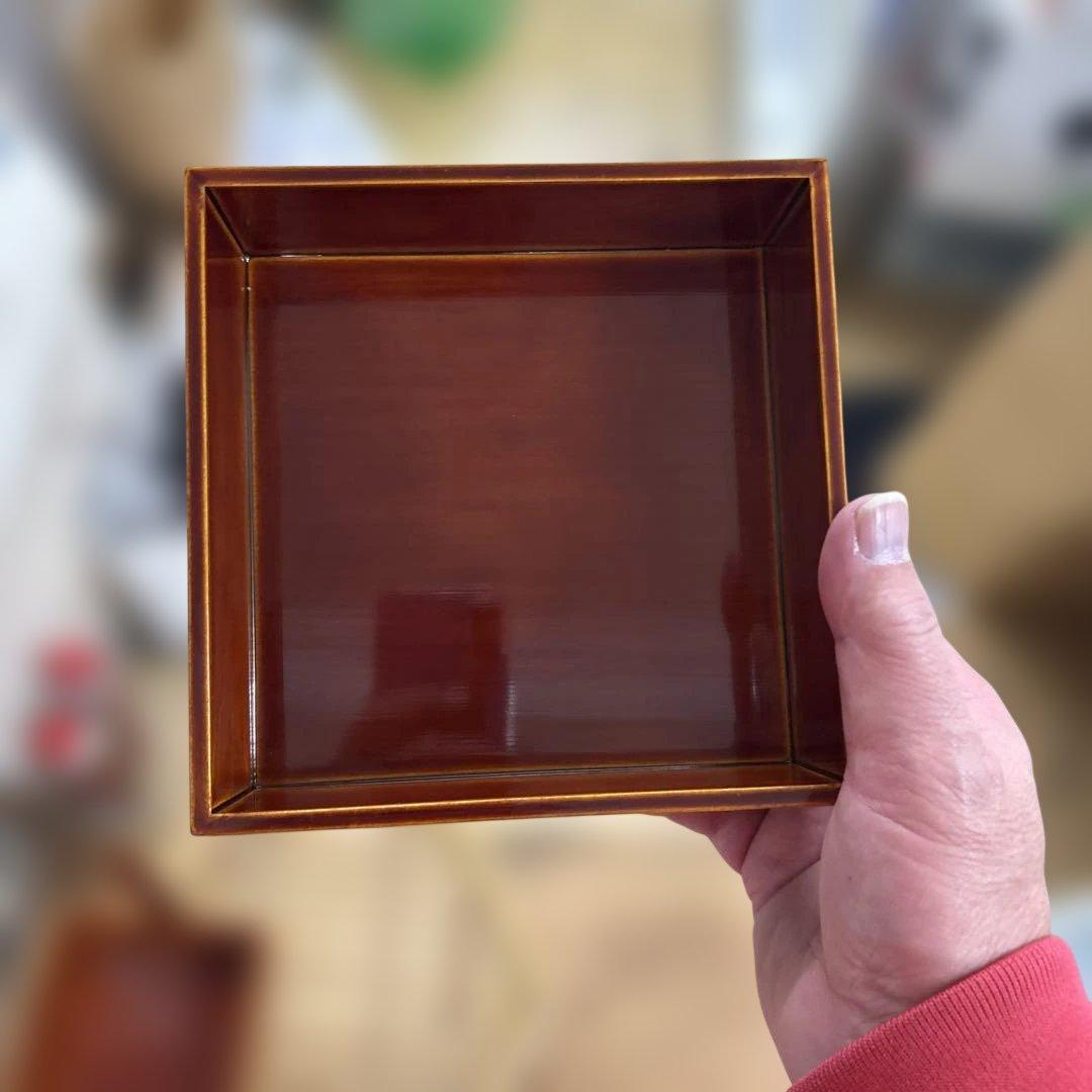 未使用　美品　伝統工芸 飛騨春慶塗 手提げ三段重 箱付き 天然木 漆器 お重