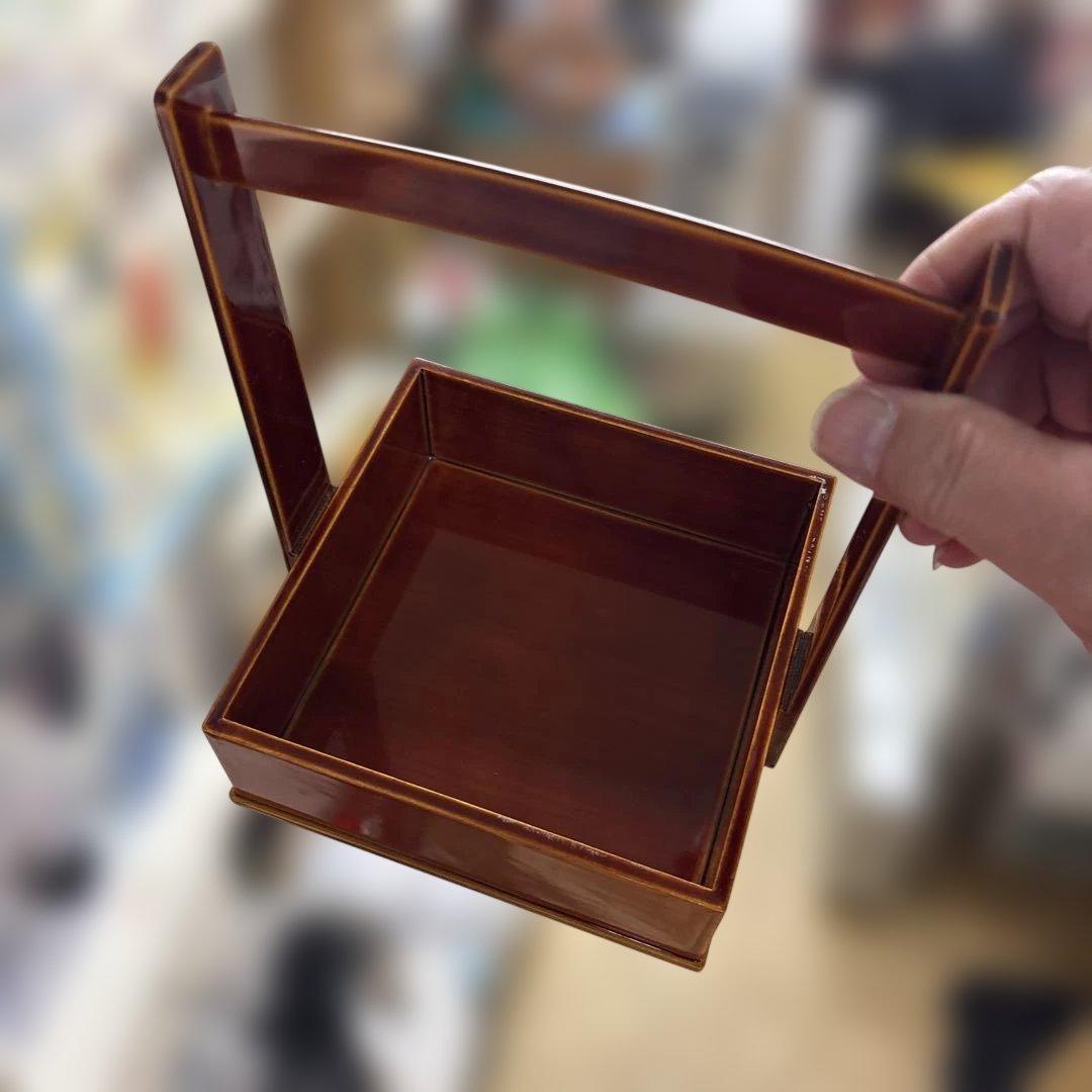 未使用　美品　伝統工芸 飛騨春慶塗 手提げ三段重 箱付き 天然木 漆器 お重