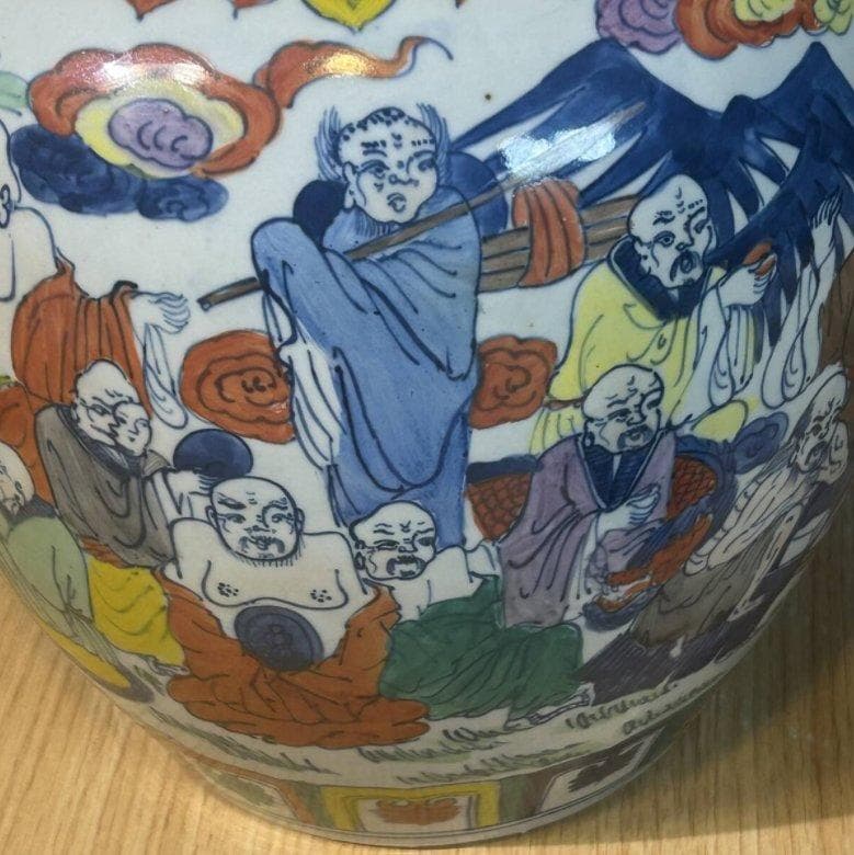 S8002 大明萬暦年制 五彩 人物図壺 中国古陶磁器 唐物 中国骨董