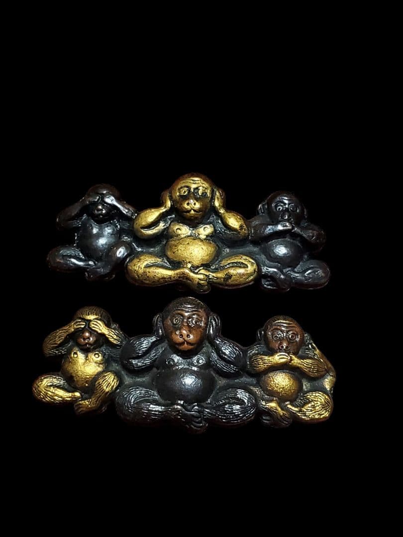 日本刀の刀装具　目貫　見ざる聞かざる言わざる