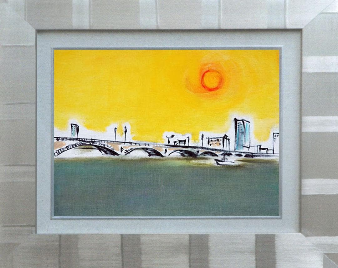 油絵 菅家令子 絵 絵画 インテリア F4-090814 風景 太陽 橋