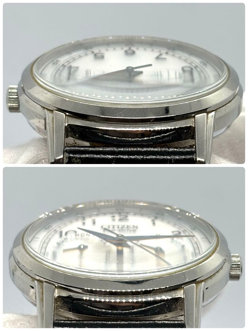 【稼動/美品】シチズン メンズ エコ・ドライブ ウォッチ 腕時計 レザー