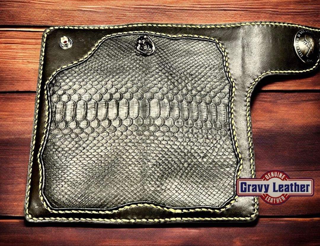 最高級 ブラックパイソン本革 長財布 栃木レザー Gravy Leather