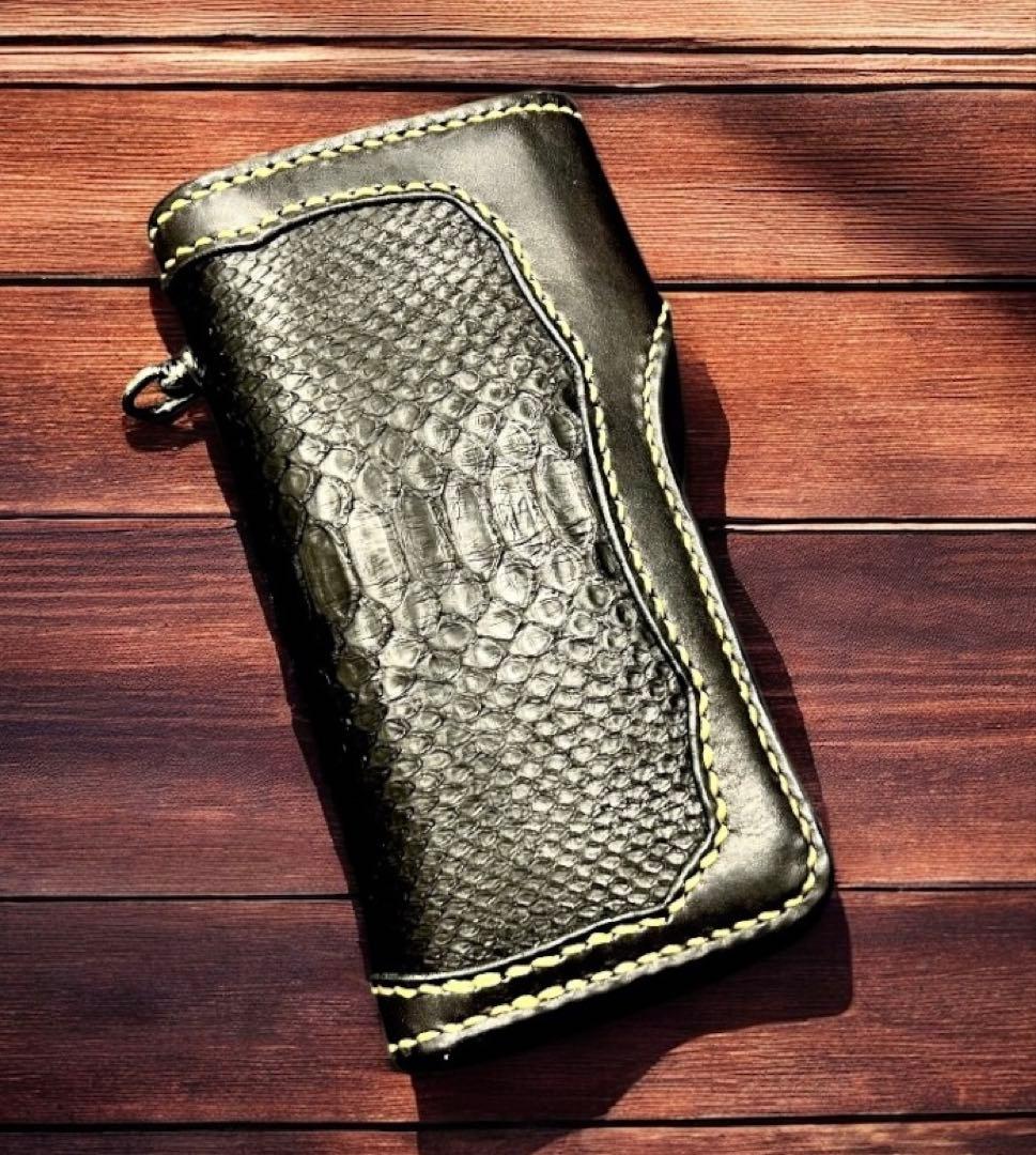 最高級 ブラックパイソン本革 長財布 栃木レザー Gravy Leather