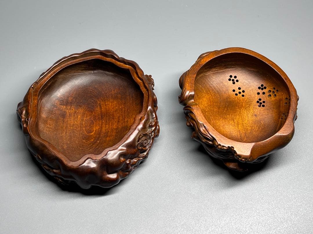 古美術 黄楊木 本物拓植 香炉 香道具 置物 九尾の狐 手作り 極細