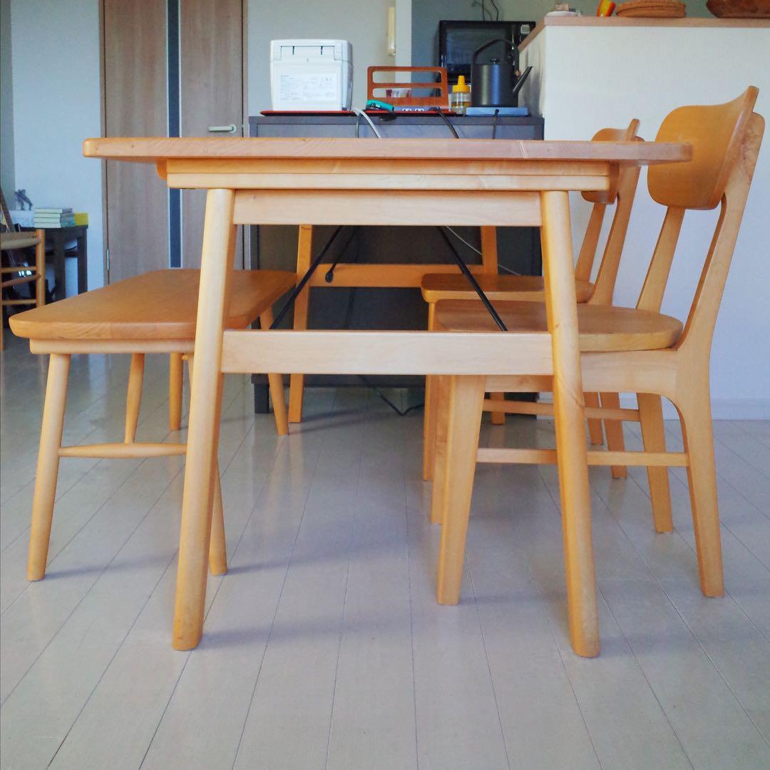 無垢天然木/北欧モダン/ダイニングテーブル130cm/ナチュラル/ヴィンテージ