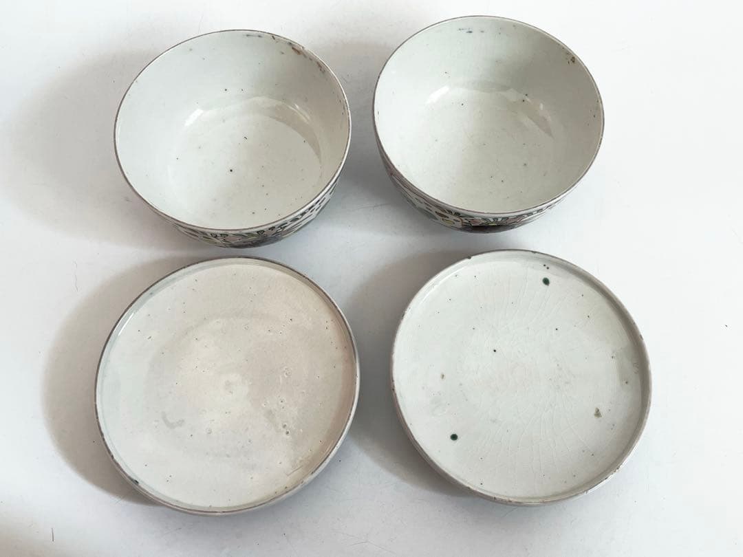 骨董　アンティーク　古伊万里　色絵　蓋付碗　煮物碗　飯碗　蓋茶碗　二客