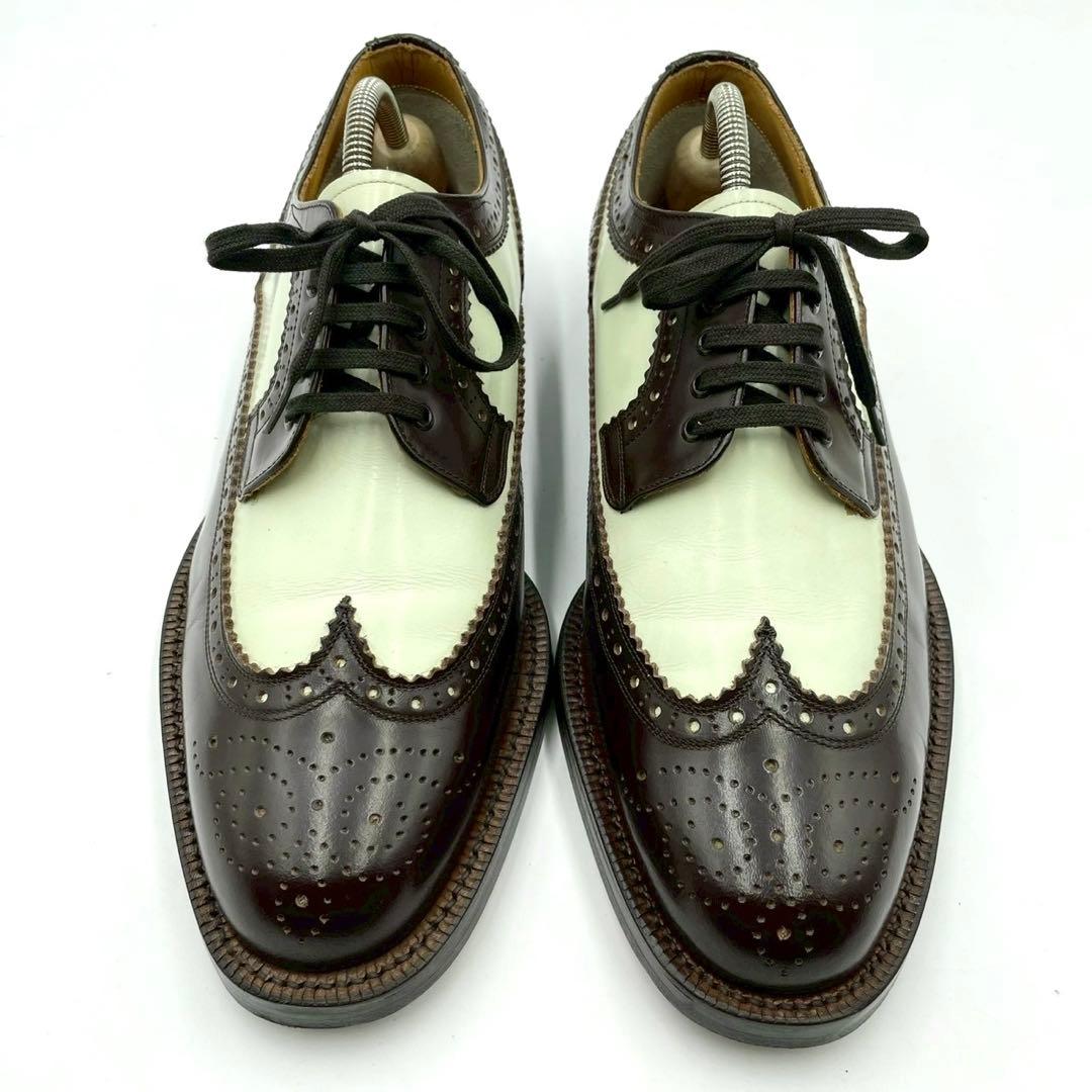 メンズビギ ドレスシューズ ウイングチップ 25.5 茶白 外羽根 Y1382
