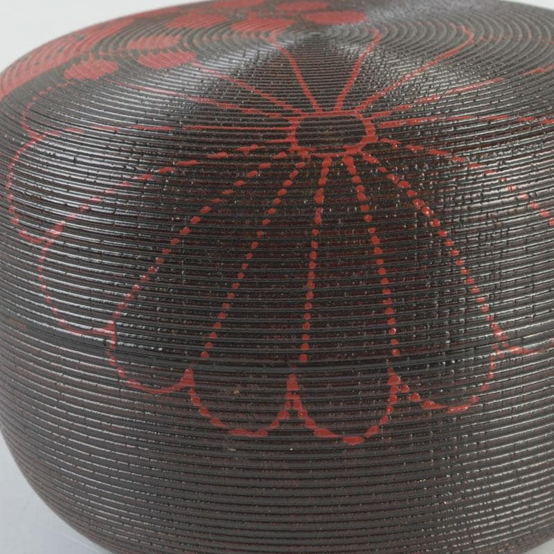 茶道具 京漆匠 平安象彦造 渦塗糸目 花蒔絵 平棗 共箱