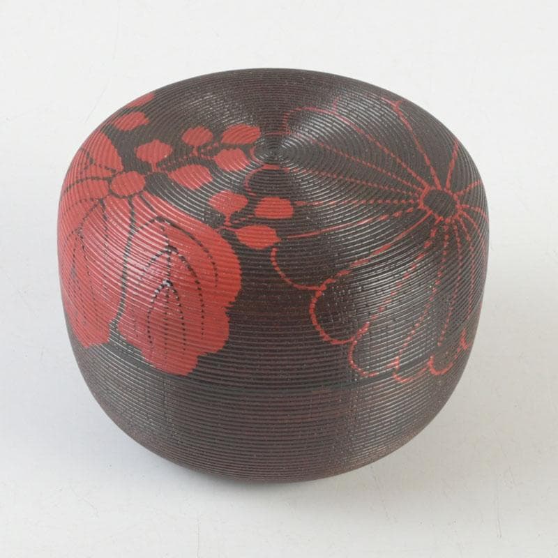 茶道具 京漆匠 平安象彦造 渦塗糸目 花蒔絵 平棗 共箱