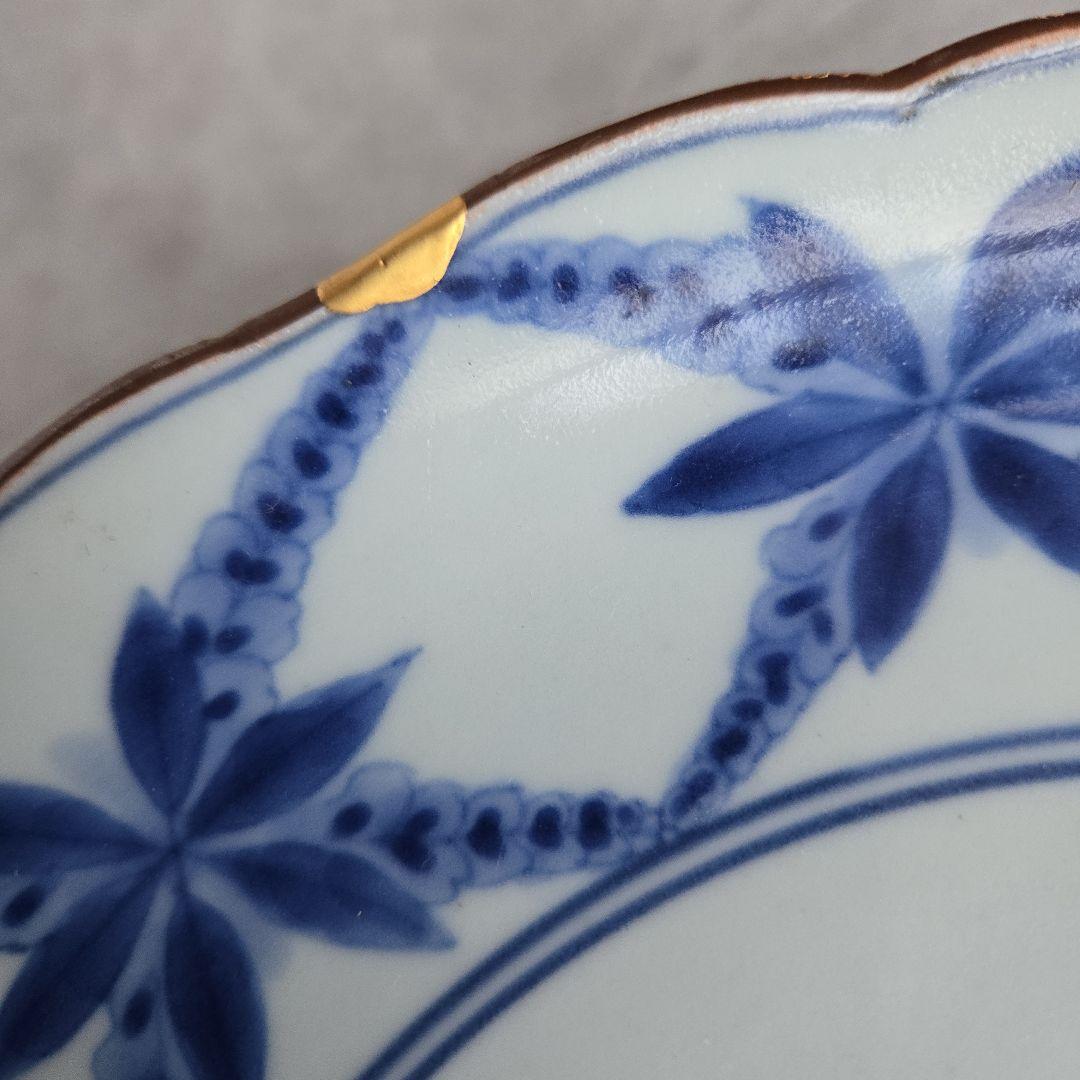 古伊万里 染付 七寸皿 藤 江戸時代 金直し 骨董 金継ぎ アンティーク