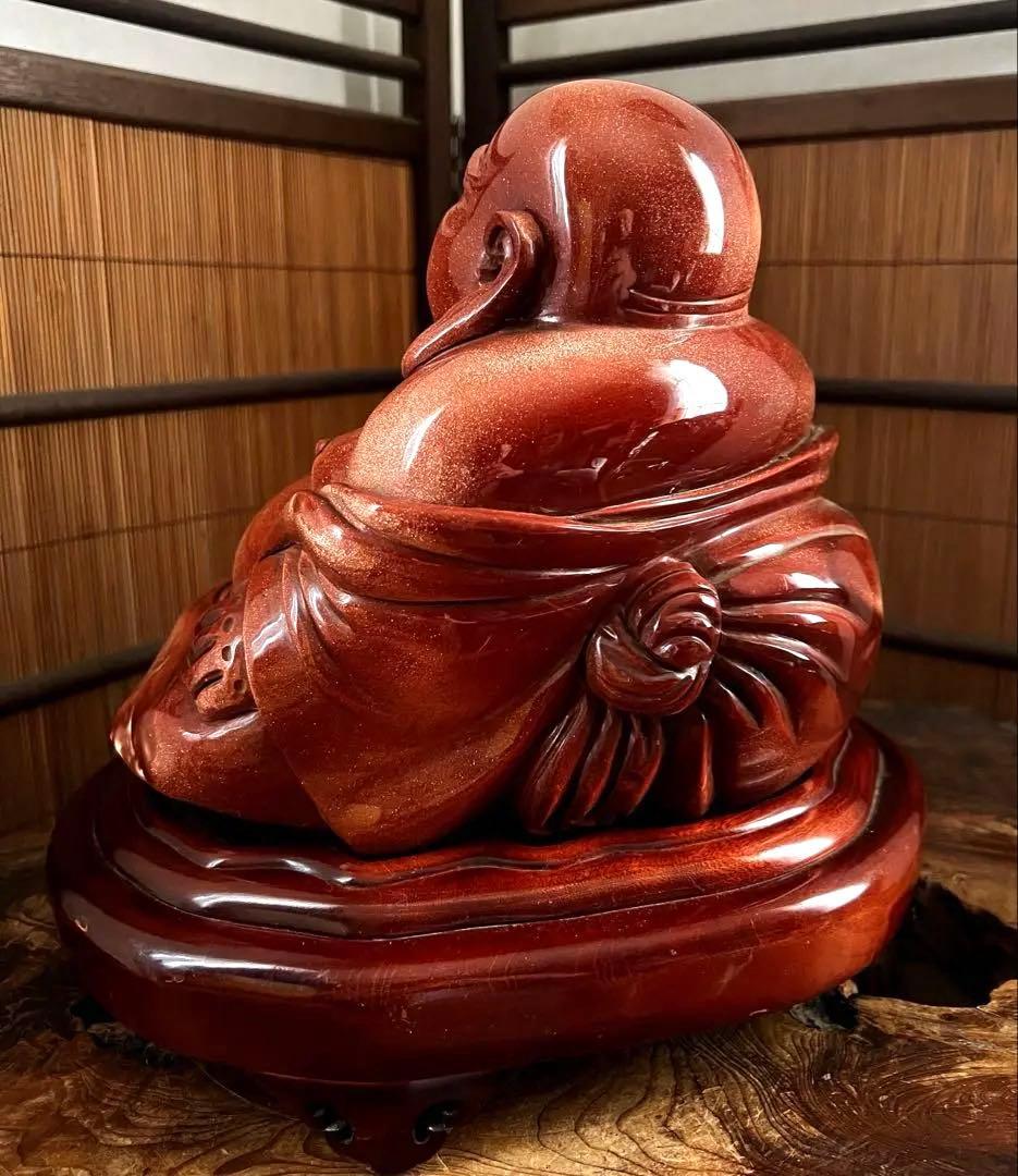 神仏道美術 山梨県 伝統工芸品 甲州水晶 赤茶金石 布袋尊 神仏像