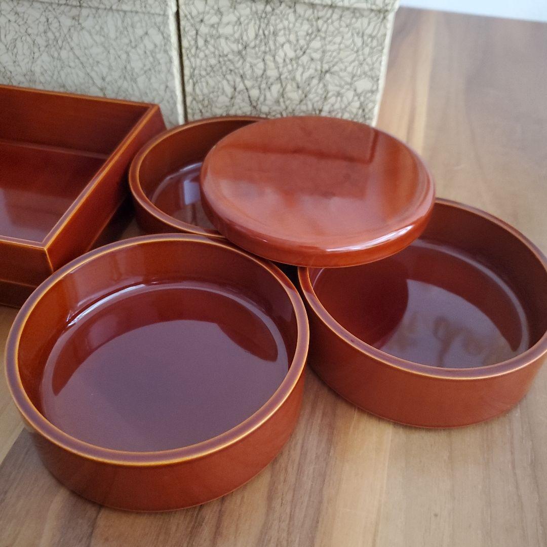 未使用★飛騨春慶塗 漆塗り 重箱と円形容器セット 箱付き