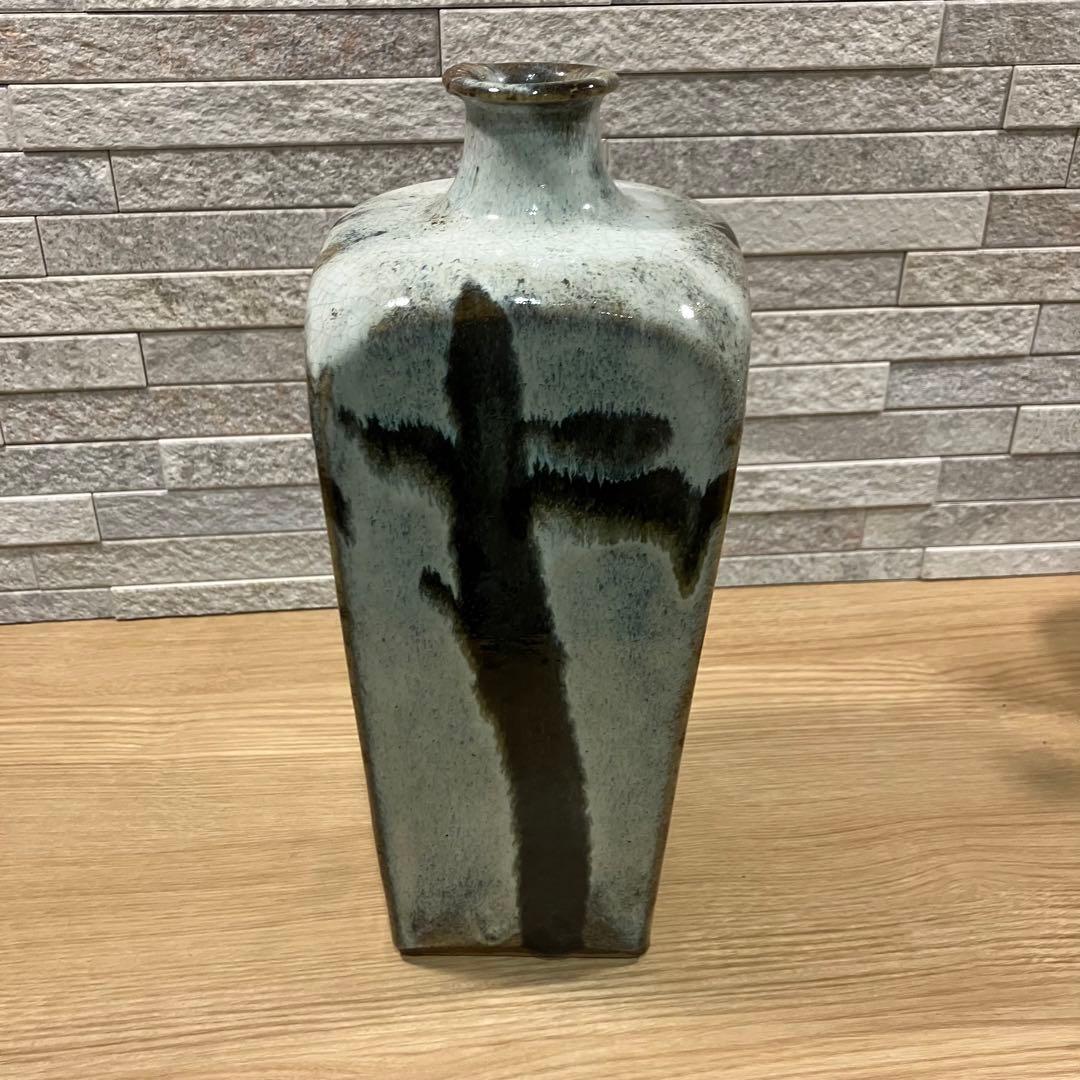 【ビンテージ民藝】濱田庄司　鉄釉花瓶 角瓶/益子焼