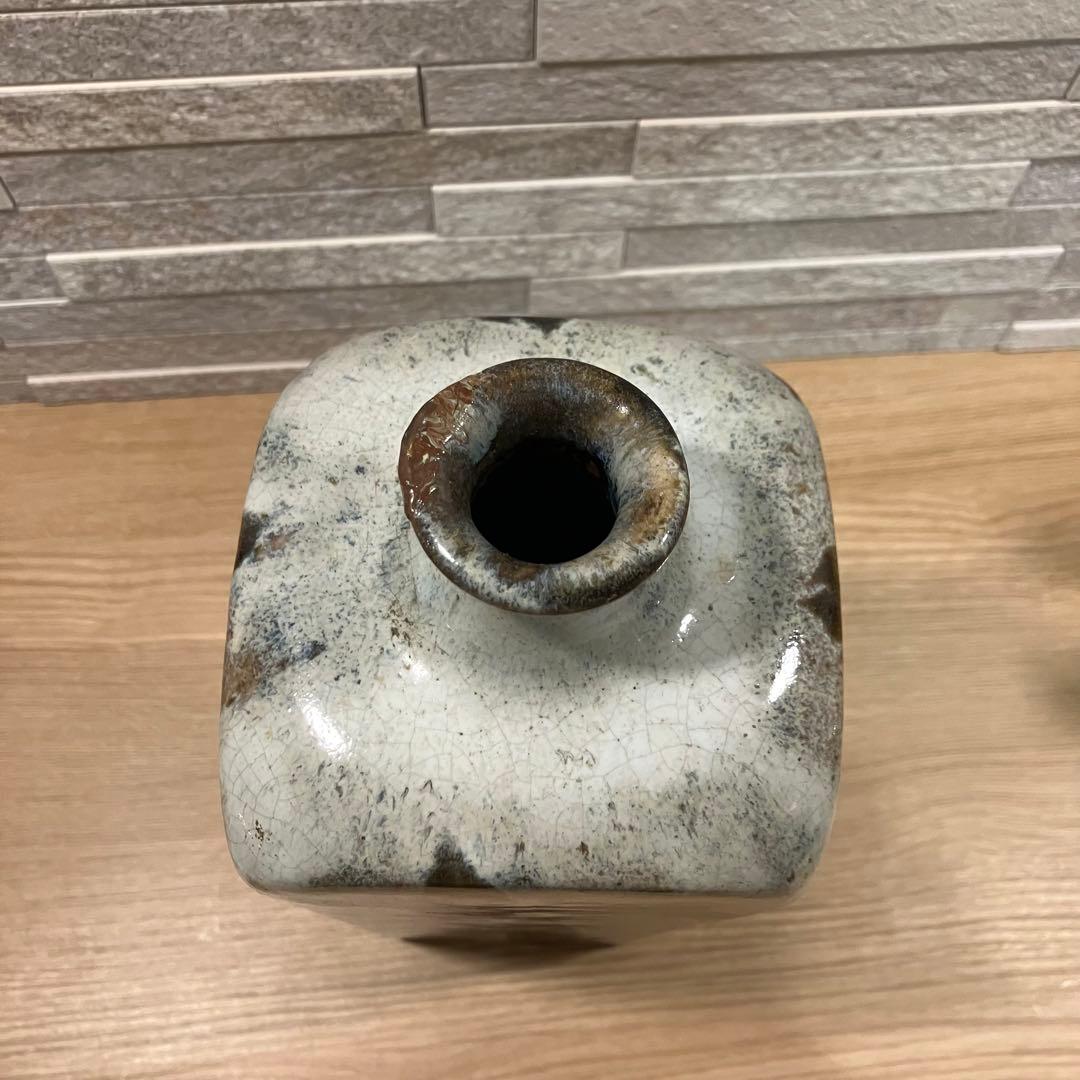 【ビンテージ民藝】濱田庄司　鉄釉花瓶 角瓶/益子焼