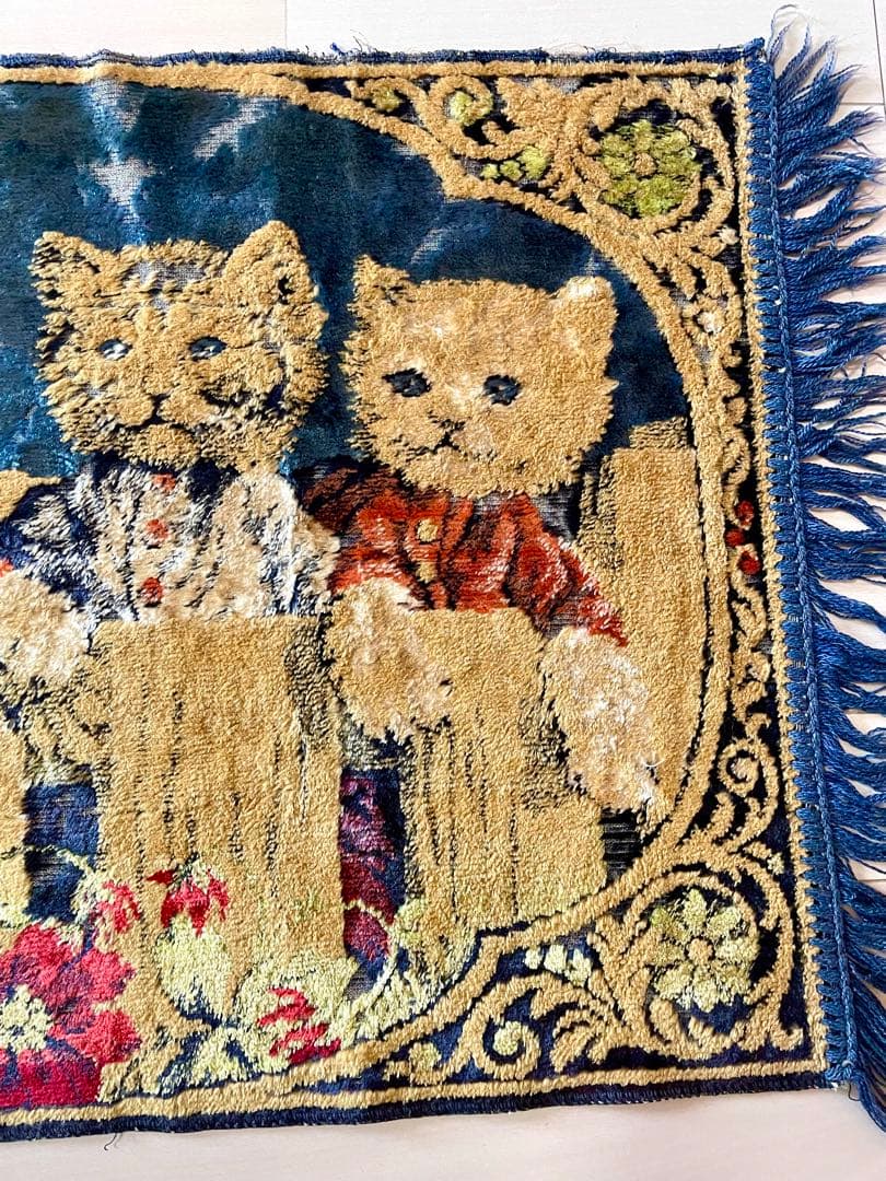 フランス ヴィンテージ 6匹の猫のタペストリー ラグ