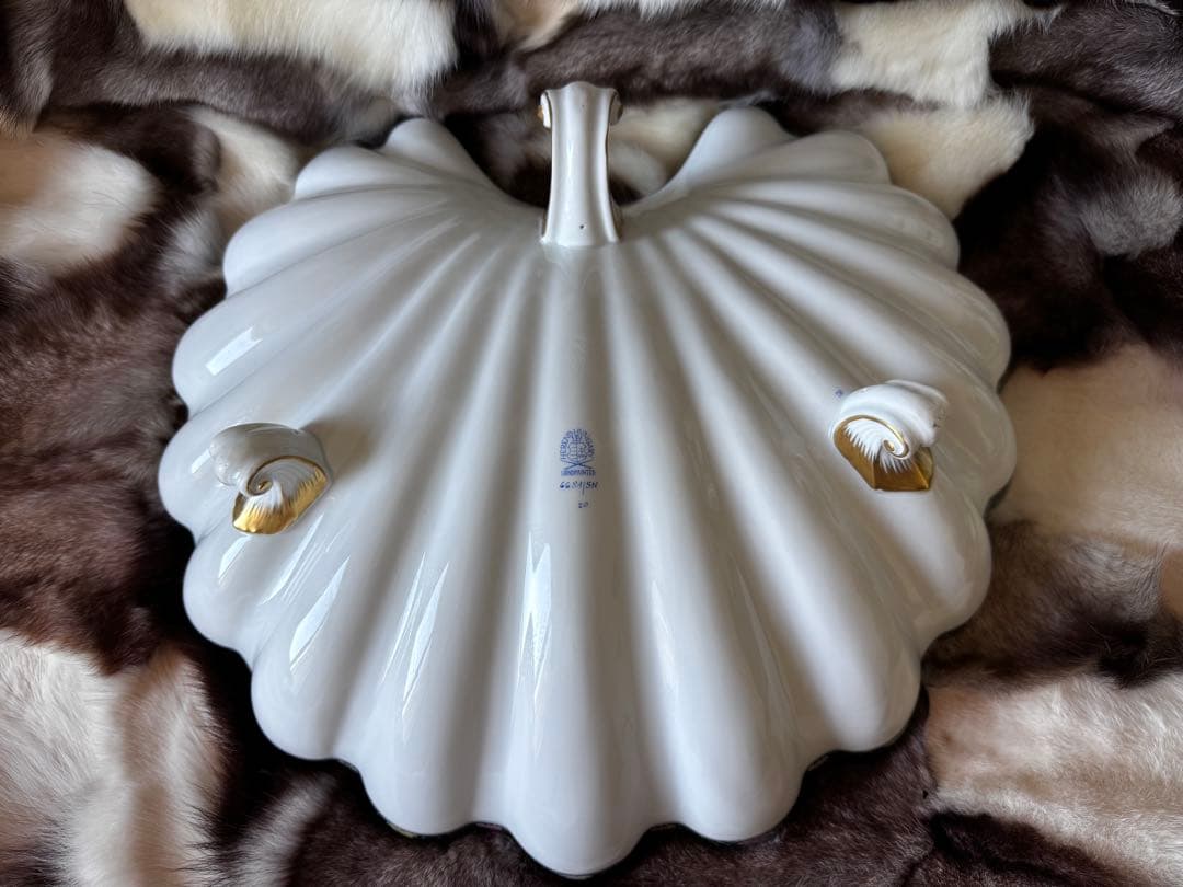 HERENDヘレンド　西安の黒　41cm 脚付き貝形大鉢シェルトレイ　マンダリン